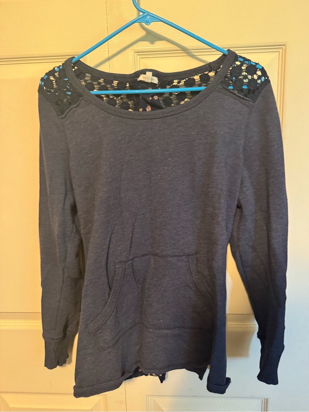 Maurices Navy Lace-Shoulder Long Sleeve Pullover